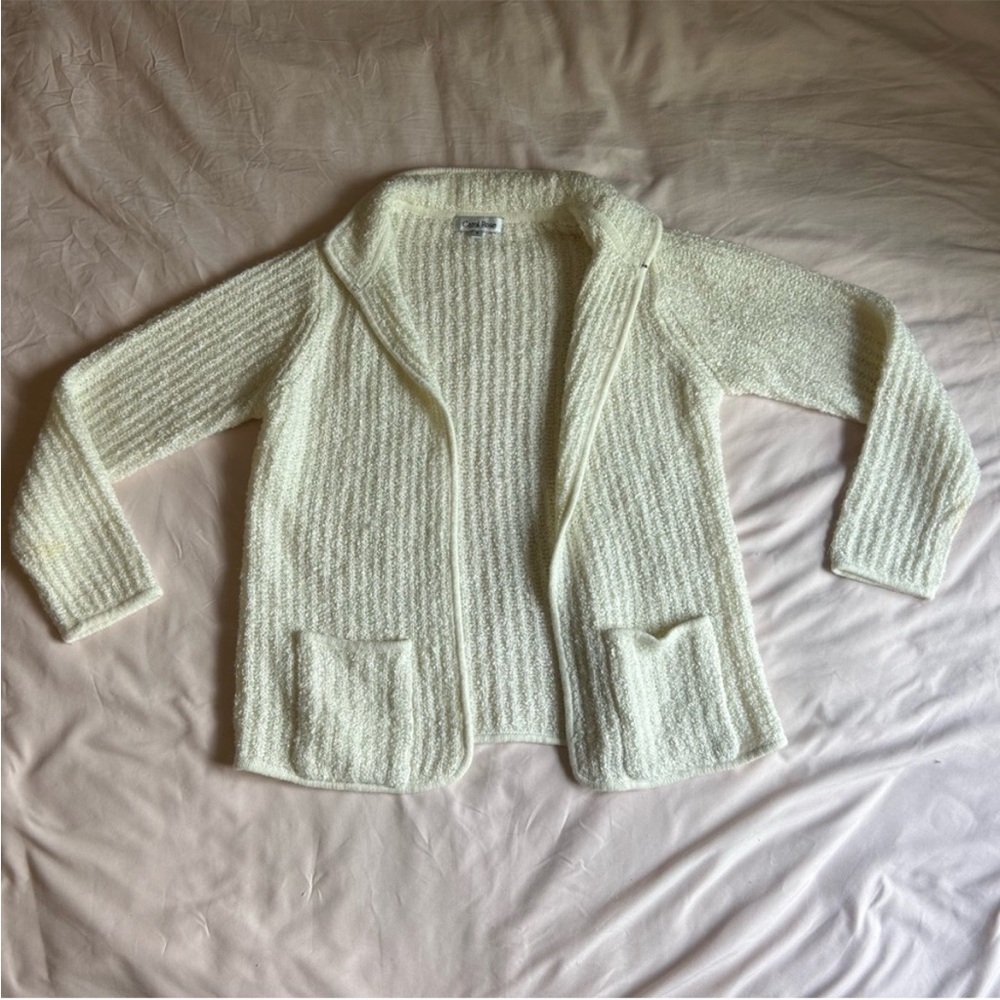 Carol Rose Cream Textured Open-Front Cardigan - Size Small